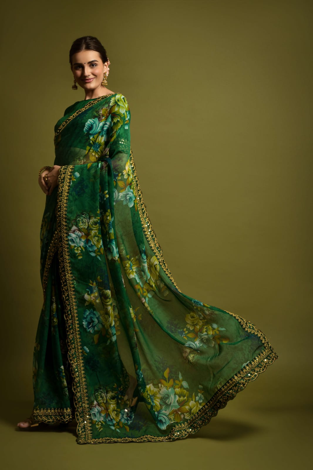 Floral Symphony Saree adorned with Embroidered Cut Work Lace