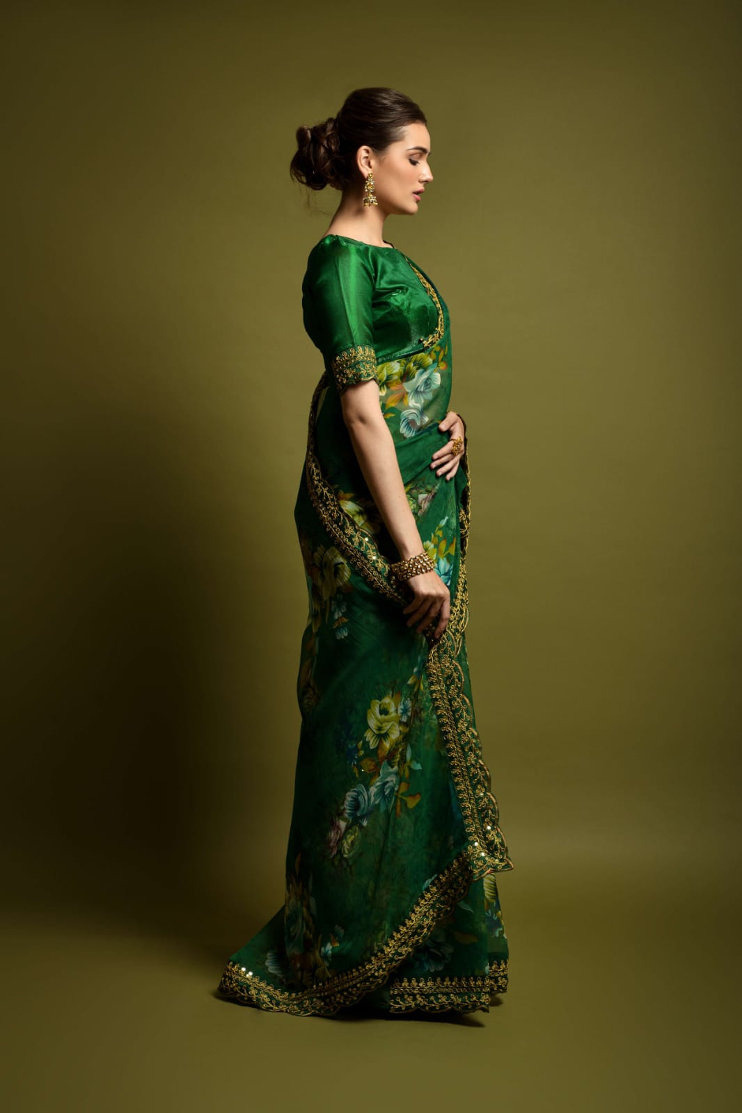 Floral Symphony Saree adorned with Embroidered Cut Work Lace