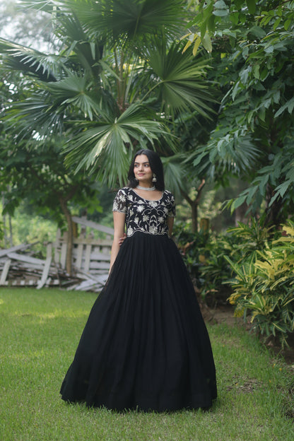 Opulent Obsidian Gala Designer Gown-Dupatta Set