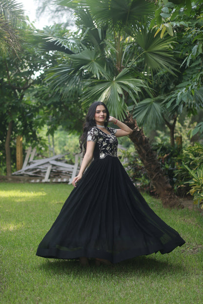 Opulent Obsidian Gala Designer Gown-Dupatta Set