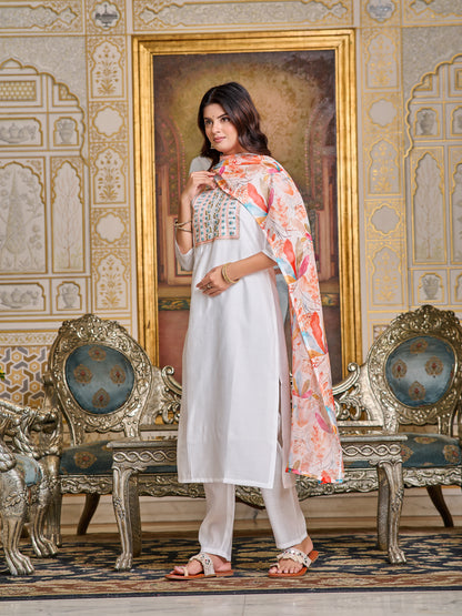 White Elegant Viscos Tebby silk Kurti Set