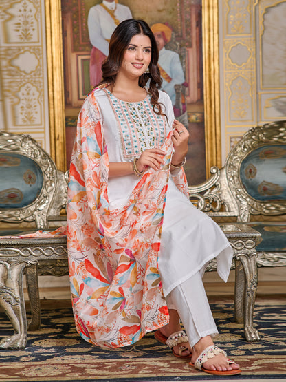 White Elegant Viscos Tebby silk Kurti Set