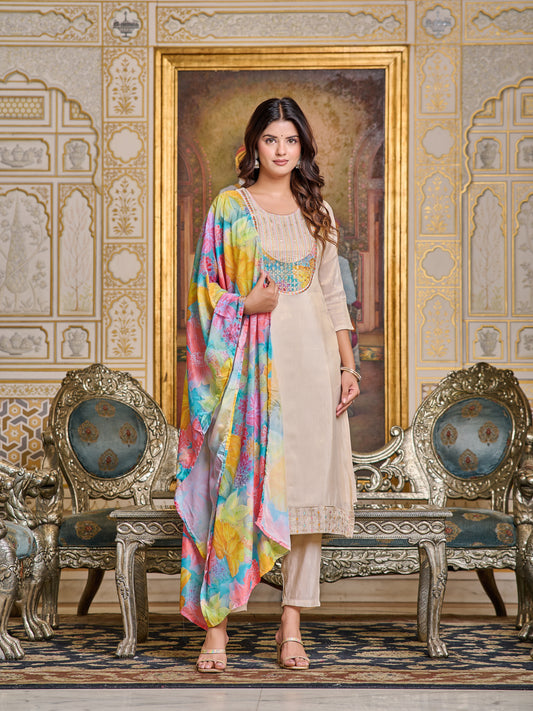 Vibrant Vogue Embroidered Kurti With Pand And Dupatta Set