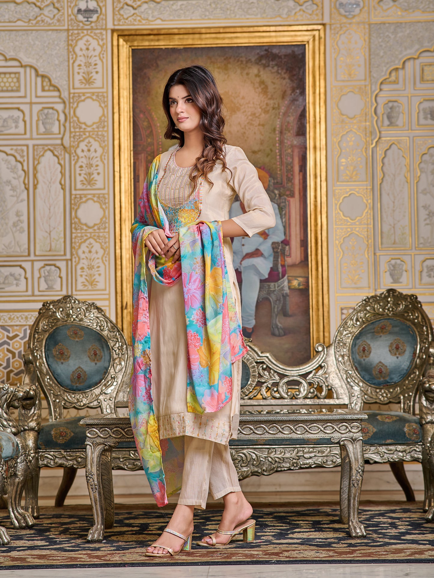 Vibrant Vogue Embroidered Kurti With Pand And Dupatta Set