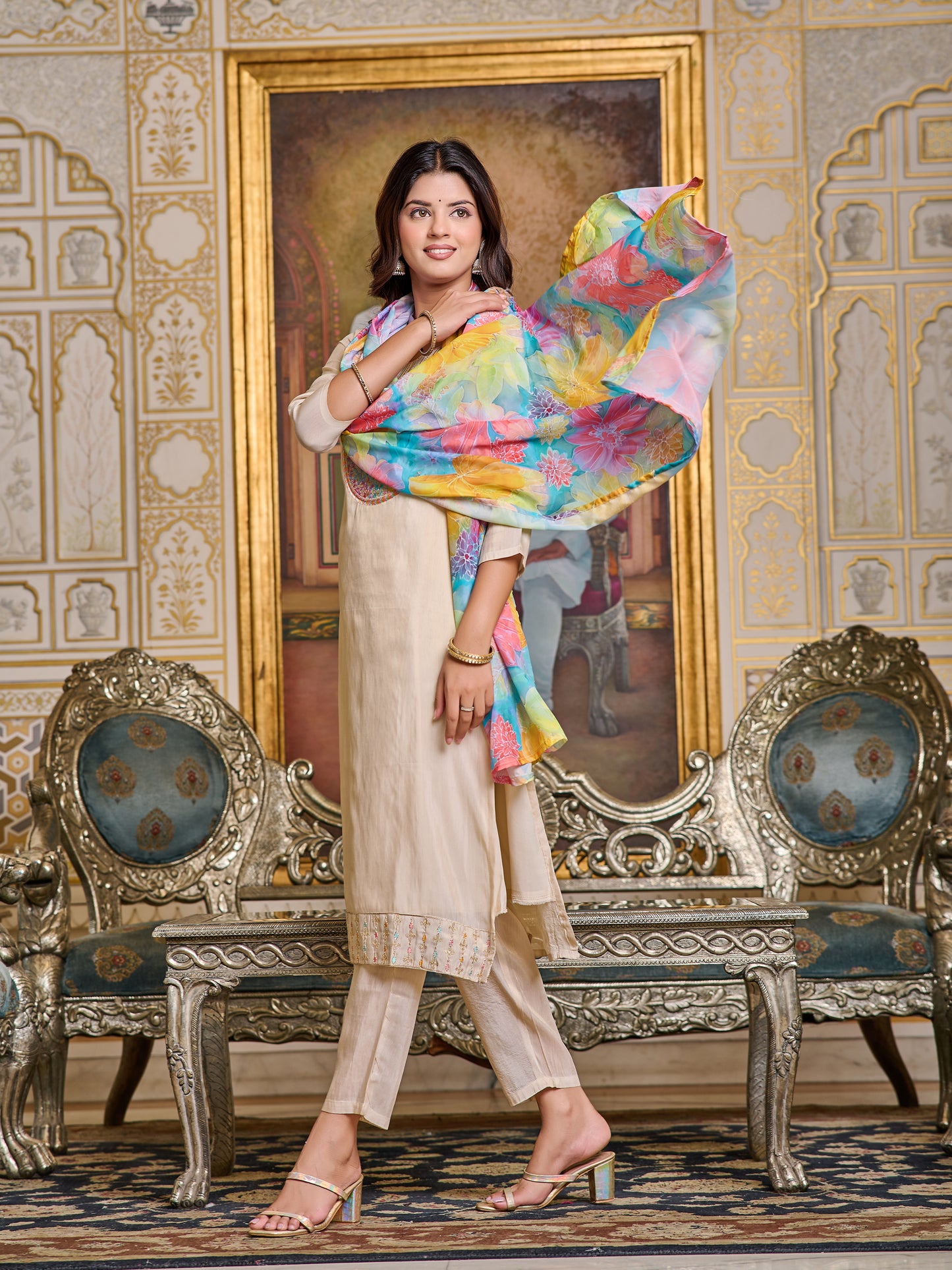 Vibrant Vogue Embroidered Kurti With Pand And Dupatta Set