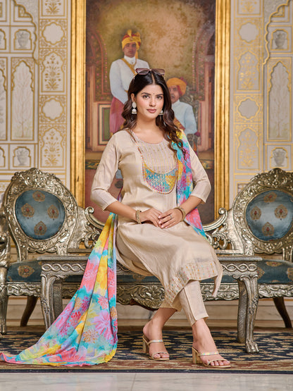 Vibrant Vogue Embroidered Kurti With Pand And Dupatta Set