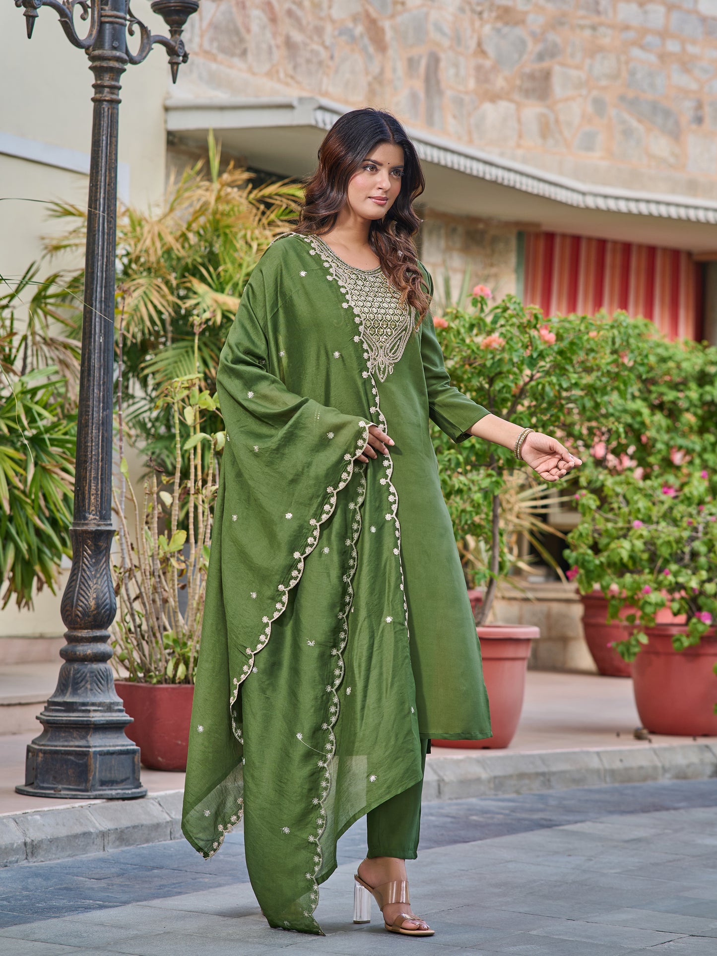 Graceful Gleame Embroidered kurta with pant and dupatta set