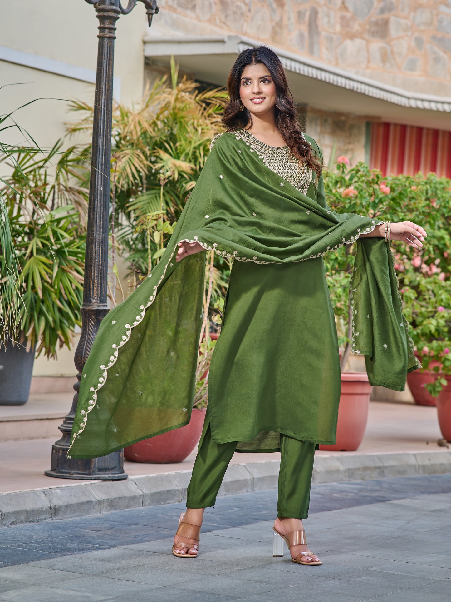 Graceful Gleame Embroidered kurta with pant and dupatta set