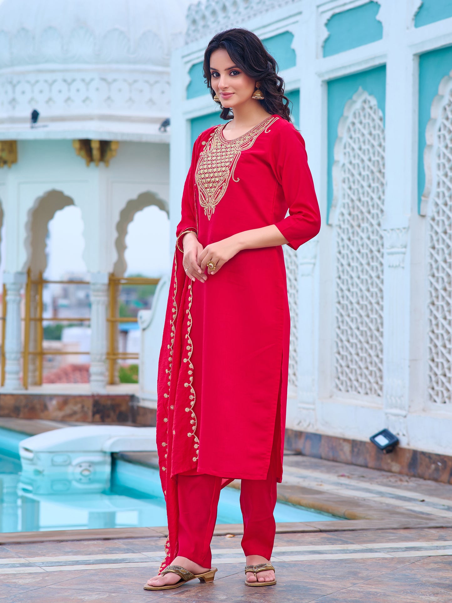 Graceful Gleame Embroidered kurta with pant and dupatta set