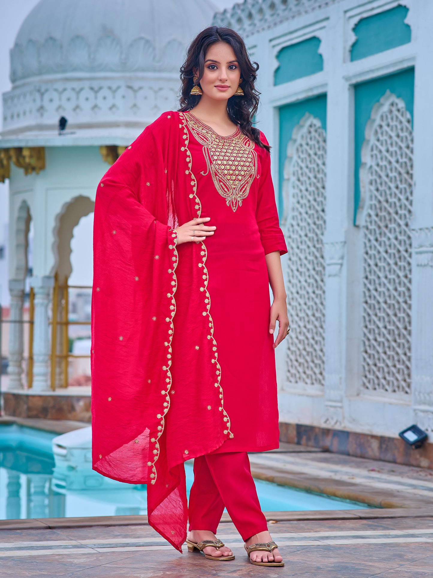 Graceful Gleame Embroidered kurta with pant and dupatta set