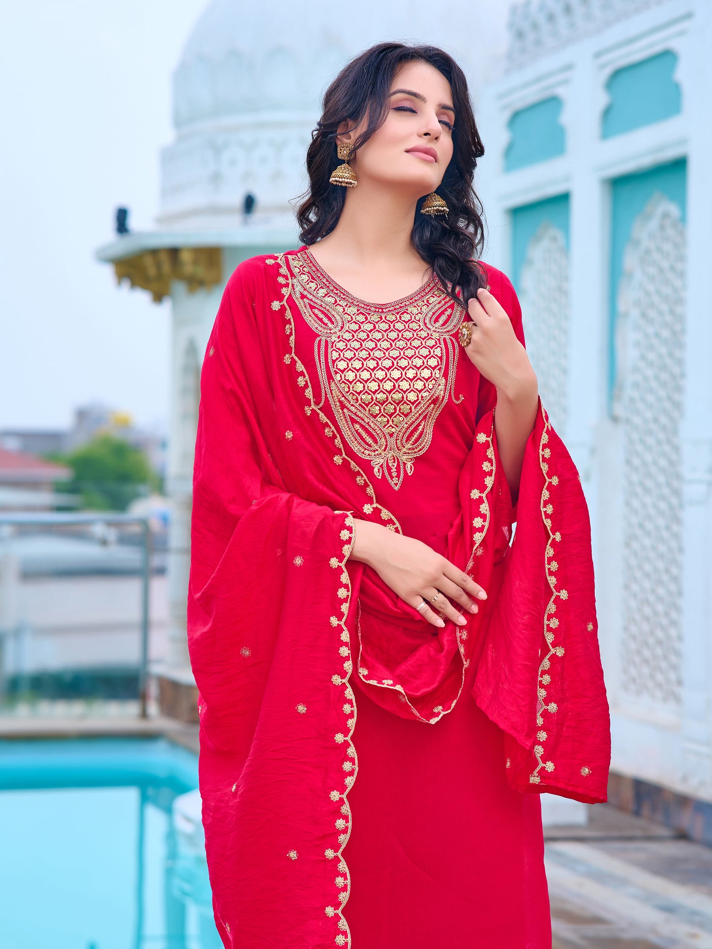 Graceful Gleame Embroidered kurta with pant and dupatta set