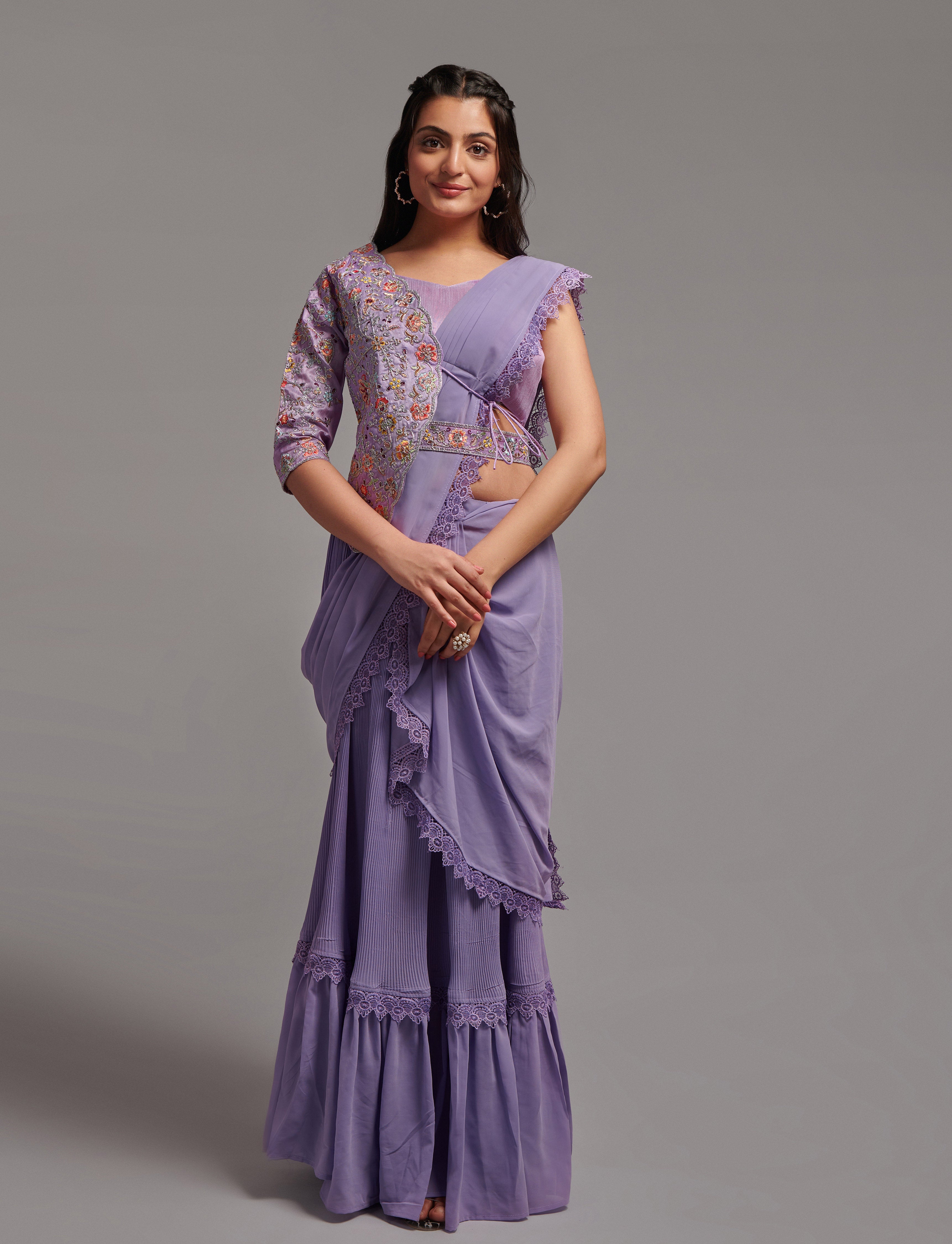 Ready-to-Wear Lehenga Saree with Embroidered Blouse