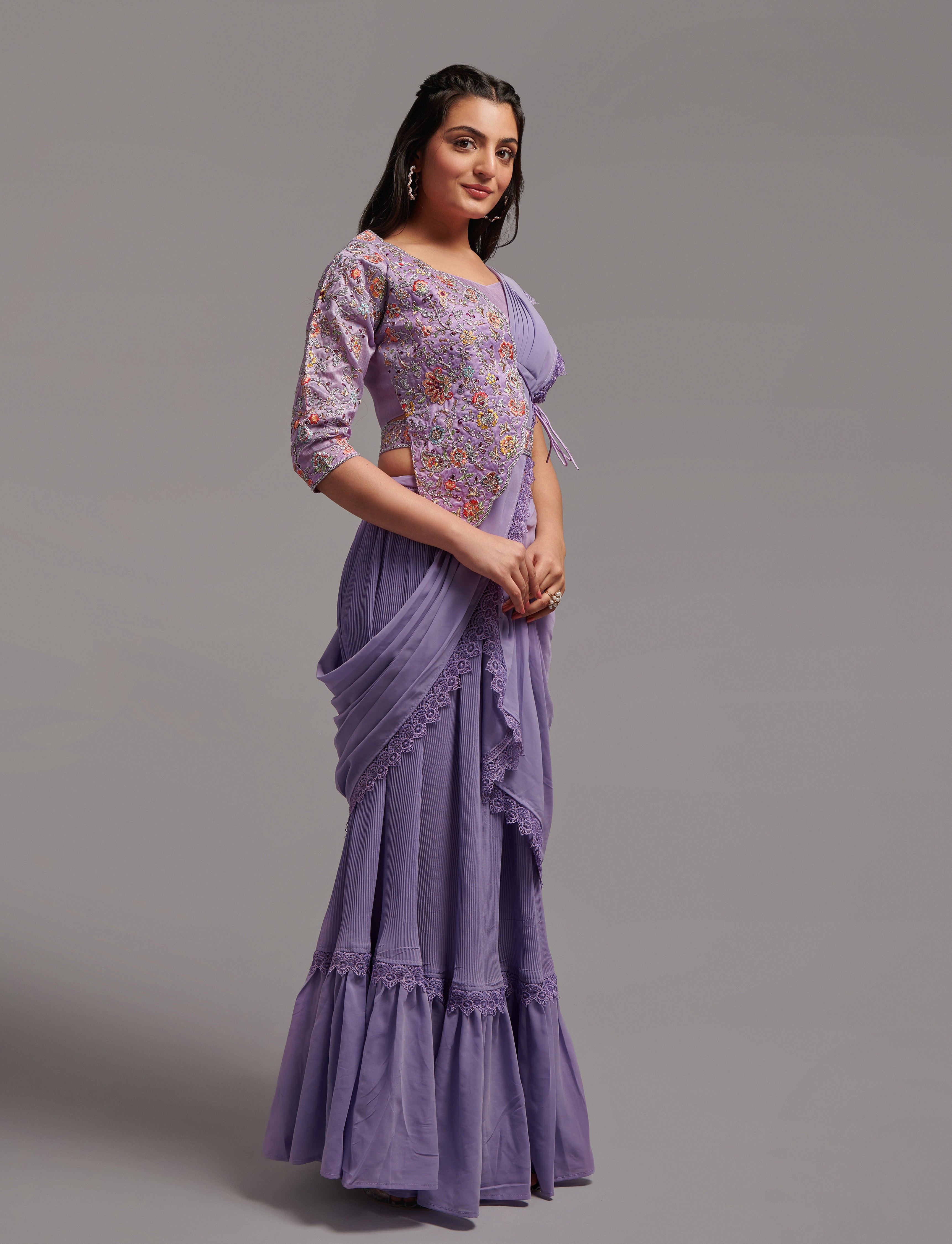 Ready-to-Wear Lehenga Saree with Embroidered Blouse