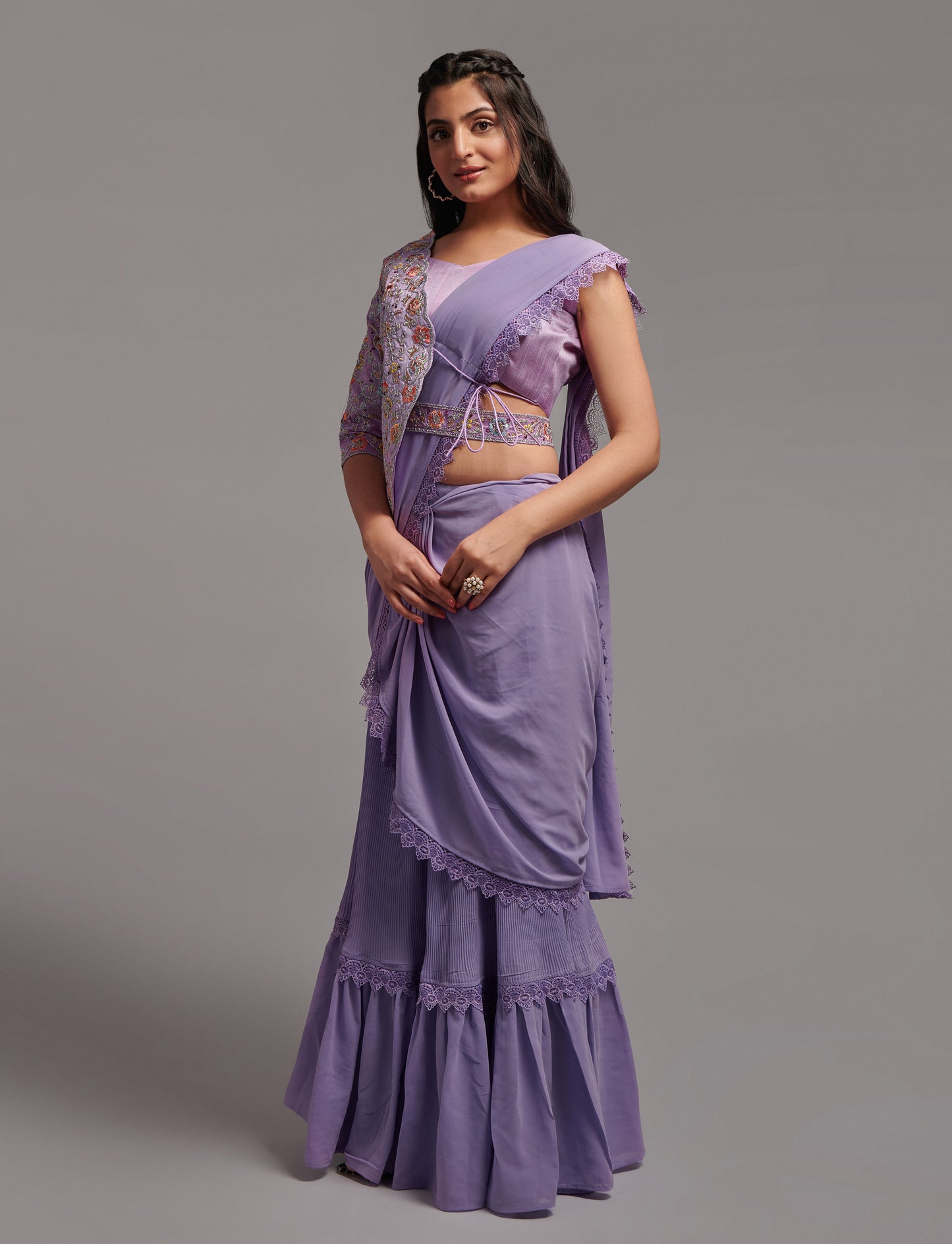 Ready-to-Wear Lehenga Saree with Embroidered Blouse