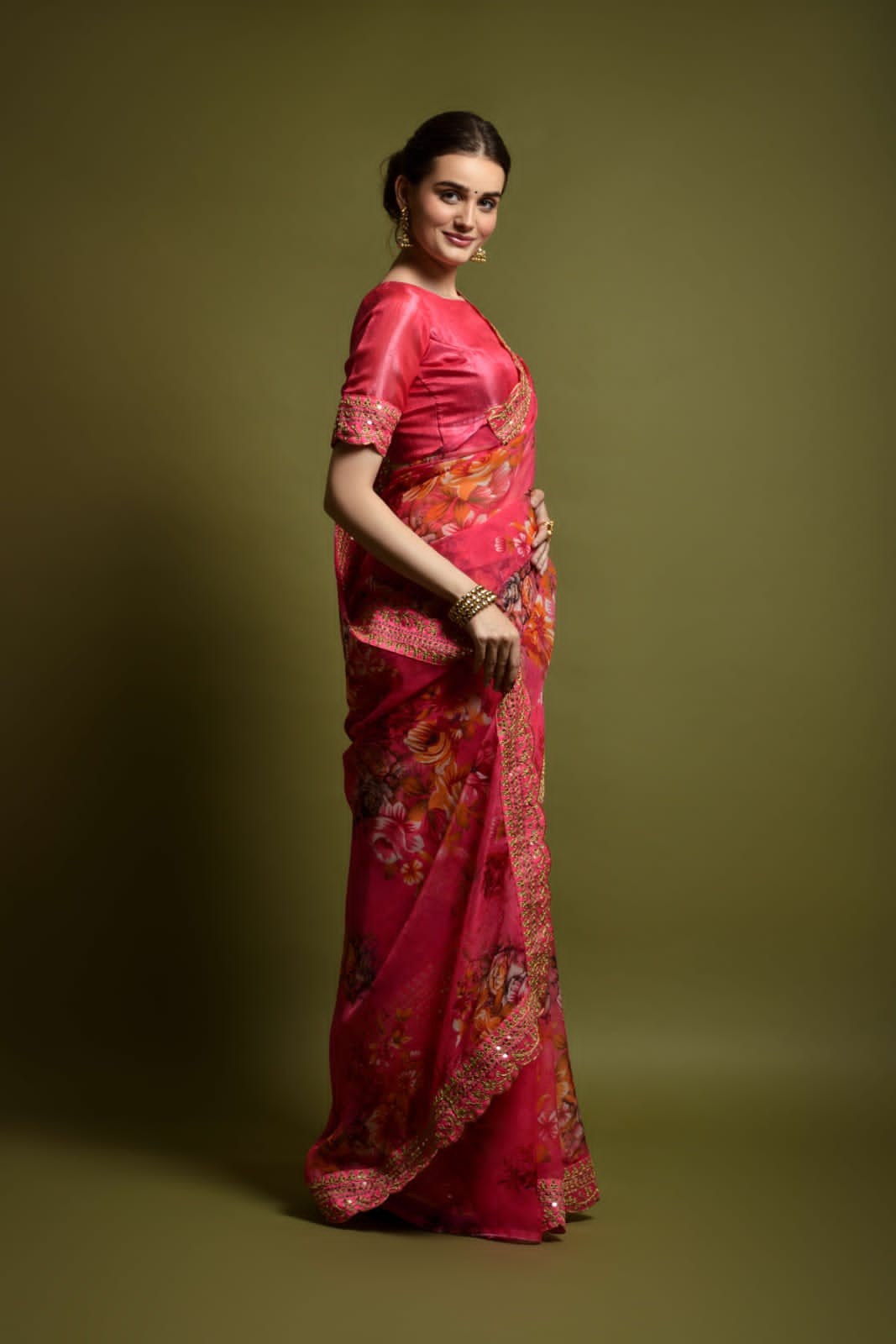 Floral Symphony Saree adorned with Embroidered Cut Work Lace