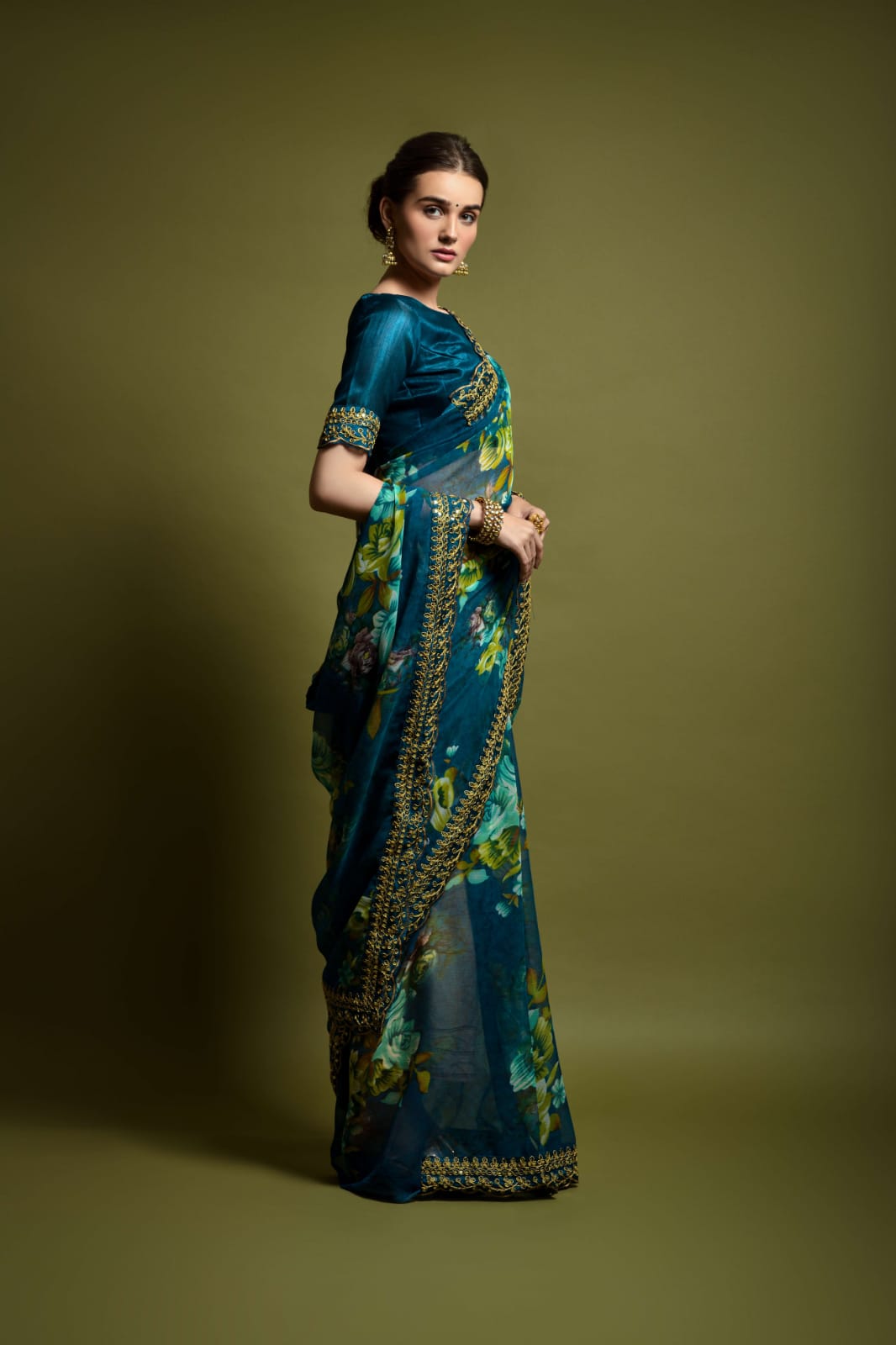 Floral Symphony Saree adorned with Embroidered Cut Work Lace