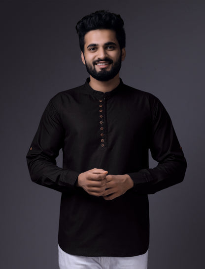 Men's Fancy Kurta Style Cotton shirt(Black)