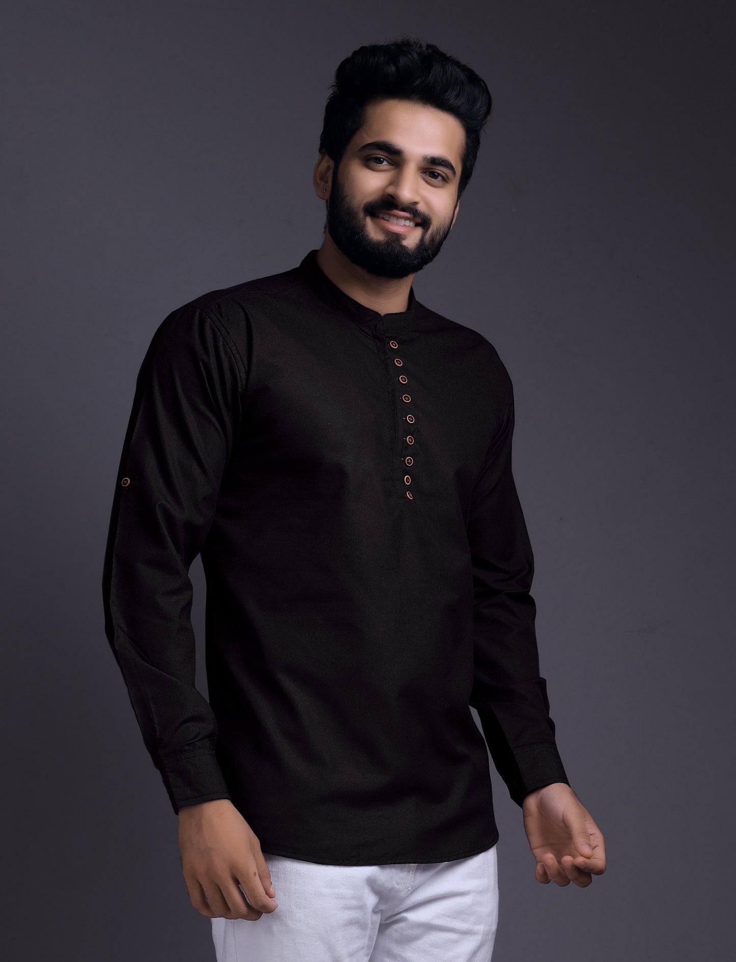 Men's Fancy Kurta Style Cotton shirt(Black)