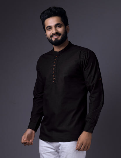 Men's Fancy Kurta Style Cotton shirt(Black)