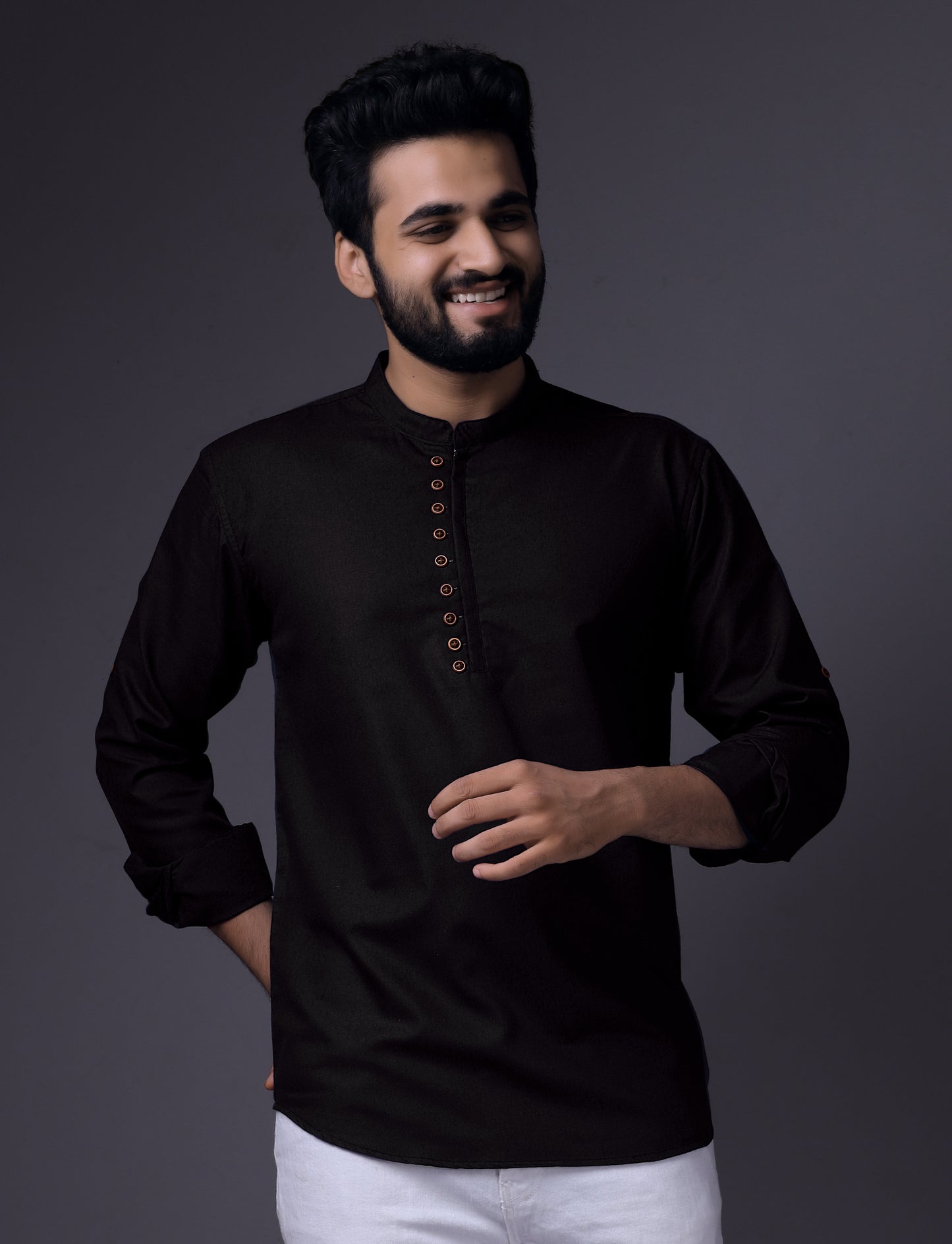 Men's Fancy Kurta Style Cotton shirt(Black)