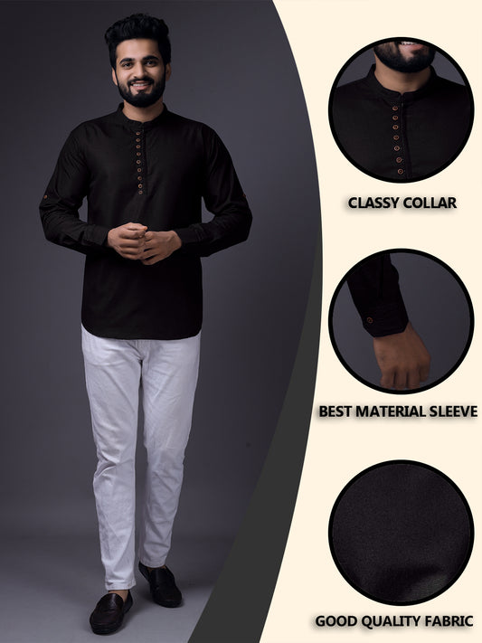 Men's Fancy Kurta Style Cotton shirt(Black)
