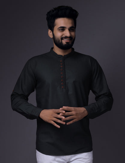 Men's Fancy Kurta Style Cotton shirt (Dark Grey)