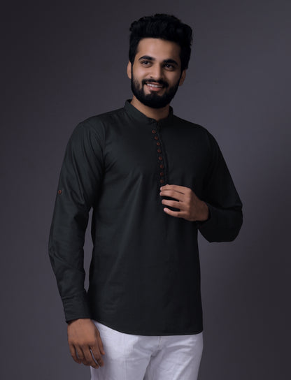 Men's Fancy Kurta Style Cotton shirt (Dark Grey)