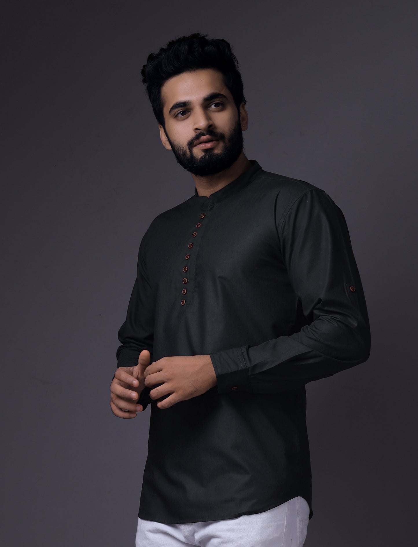 Men's Fancy Kurta Style Cotton shirt (Dark Grey)