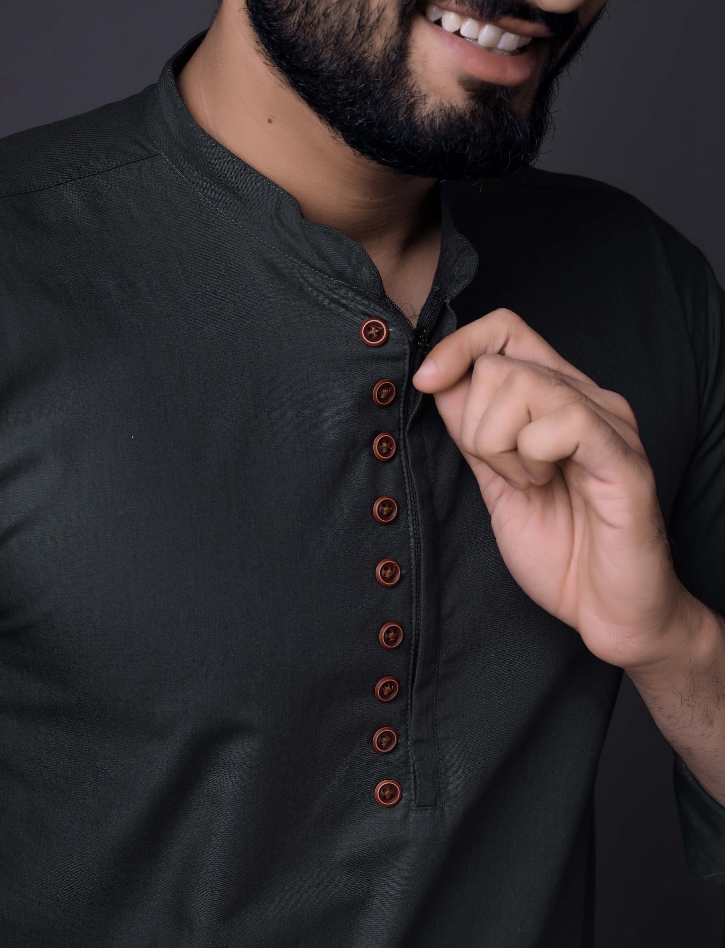 Men's Fancy Kurta Style Cotton shirt (Dark Grey)