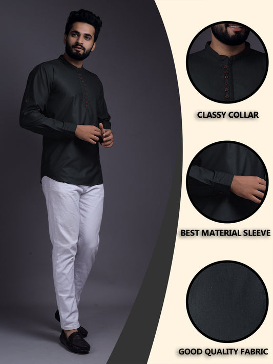 Men's Fancy Kurta Style Cotton shirt (Dark Grey)