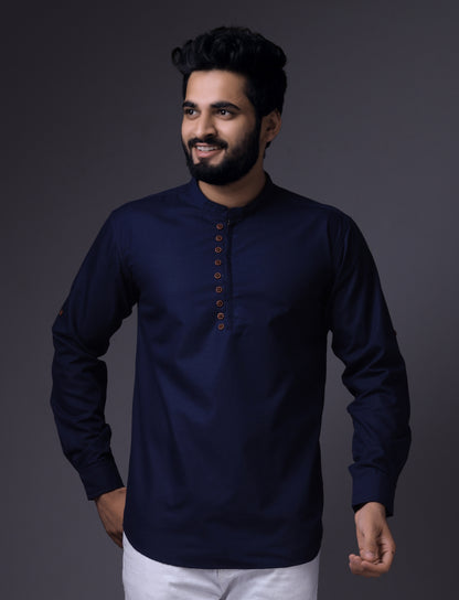 Men's Fancy Kurta Style Cotton shirt (Navy Blue)