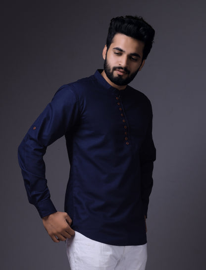 Men's Fancy Kurta Style Cotton shirt (Navy Blue)