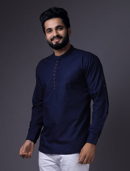 Men's Fancy Kurta Style Cotton shirt (Navy Blue)