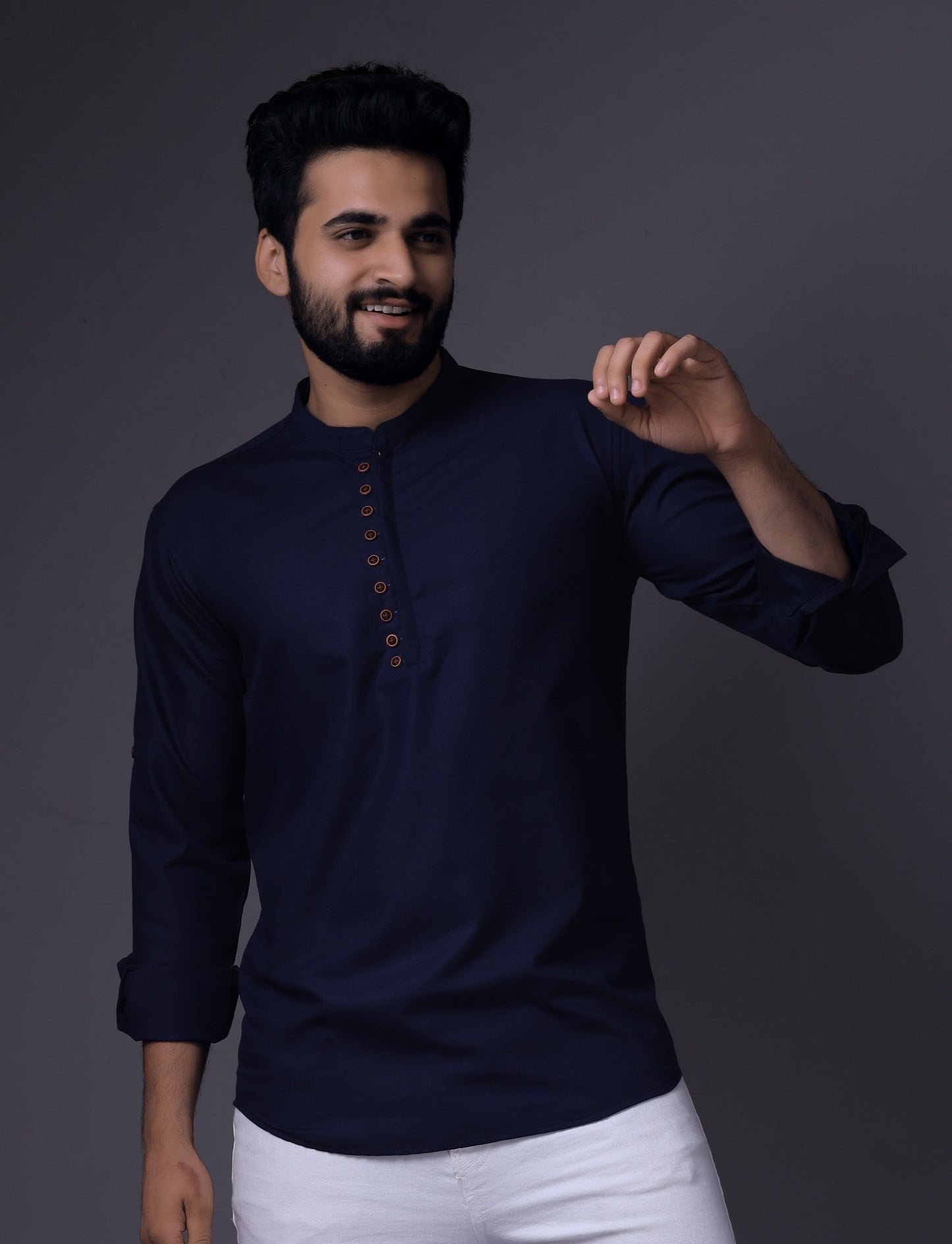 Men's Fancy Kurta Style Cotton shirt (Navy Blue)