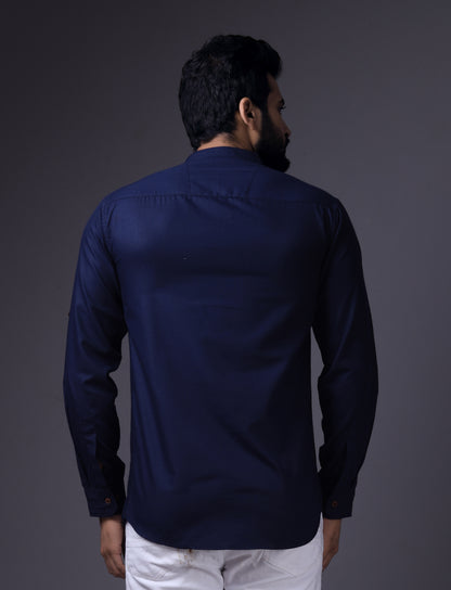 Men's Fancy Kurta Style Cotton shirt (Navy Blue)