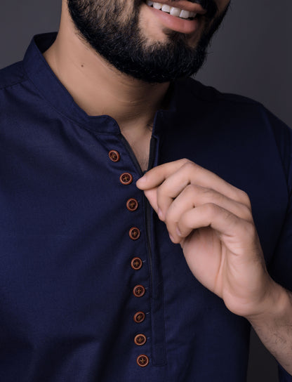 Men's Fancy Kurta Style Cotton shirt (Navy Blue)