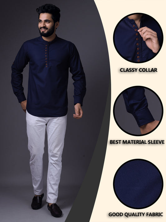 Men's Fancy Kurta Style Cotton shirt (Navy Blue)