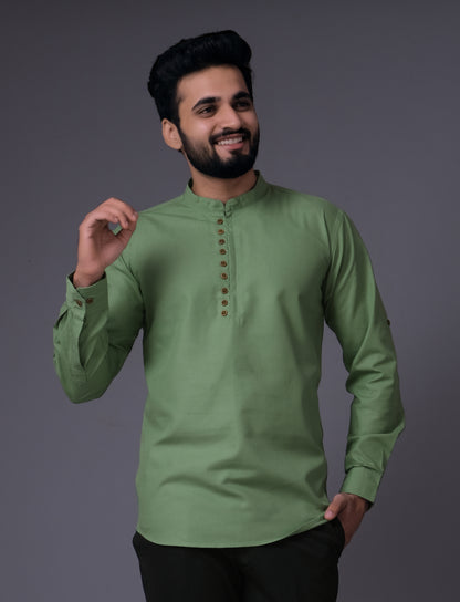 Men's Fancy Kurta Style Cotton shirt (Pista)