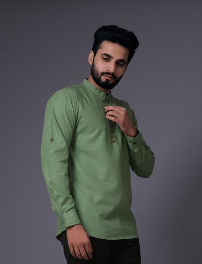 Men's Fancy Kurta Style Cotton shirt (Pista)