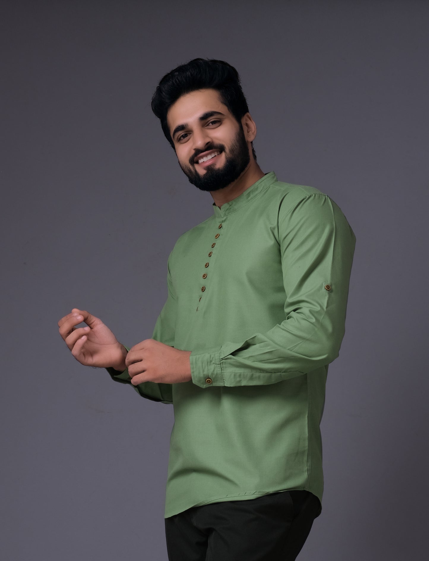 Men's Fancy Kurta Style Cotton shirt (Pista)