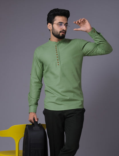 Men's Fancy Kurta Style Cotton shirt (Pista)