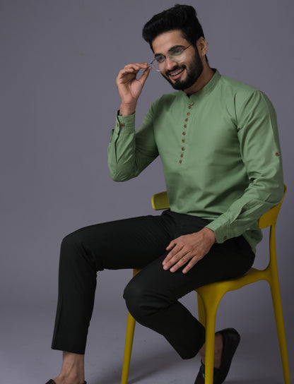 Men's Fancy Kurta Style Cotton shirt (Pista)