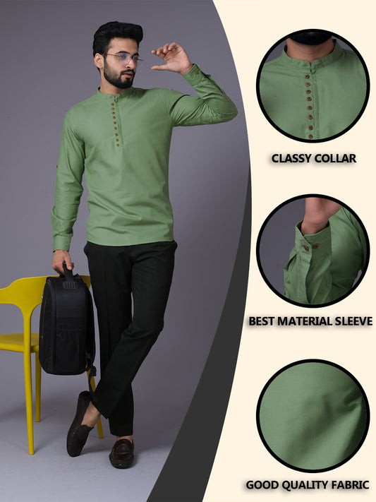Men's Fancy Kurta Style Cotton shirt (Pista)