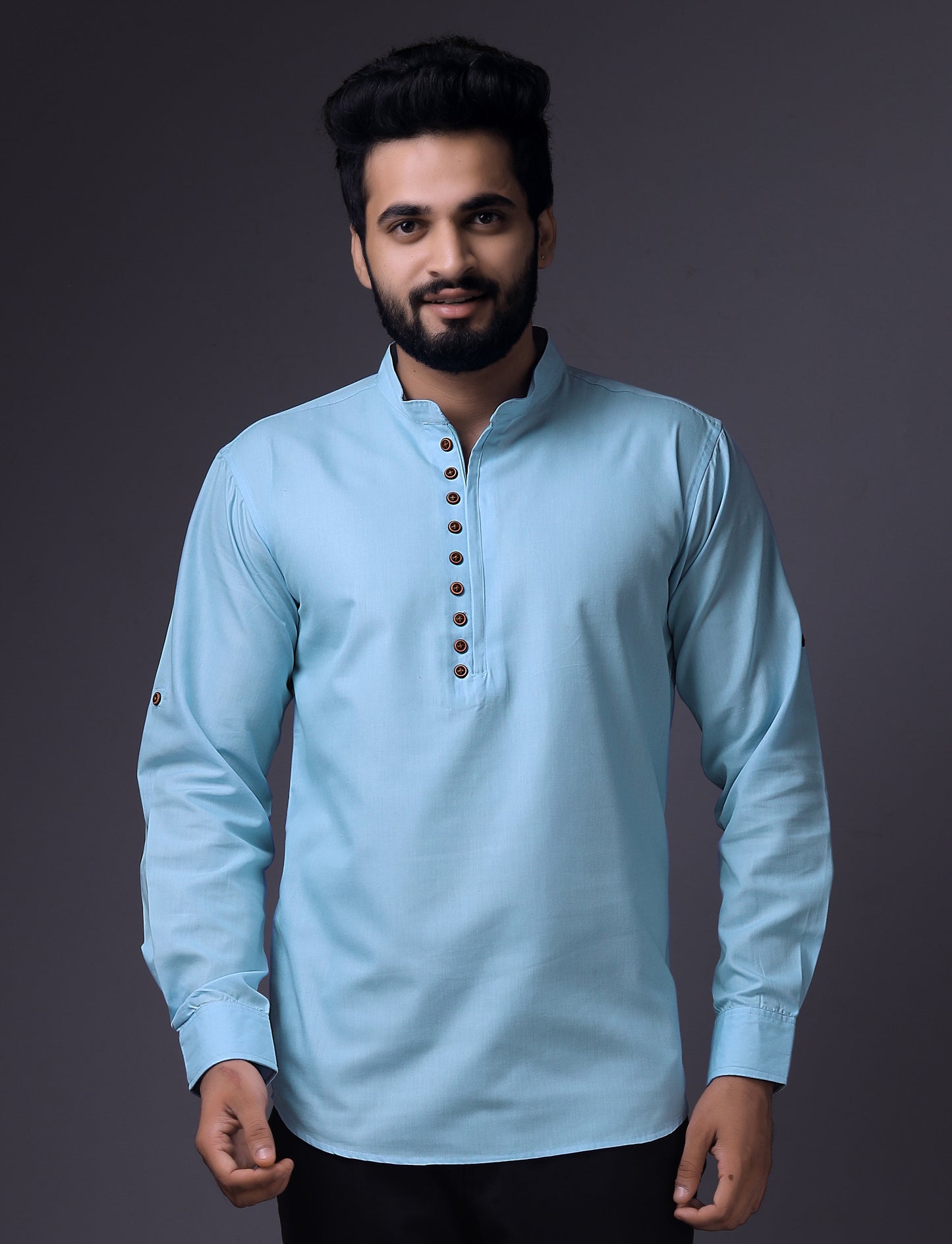 Men's Fancy Kurta Style Cotton shirt (SKY)