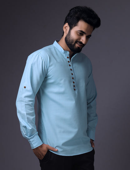 Men's Fancy Kurta Style Cotton shirt (SKY)