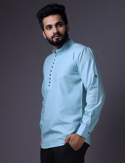 Men's Fancy Kurta Style Cotton shirt (SKY)