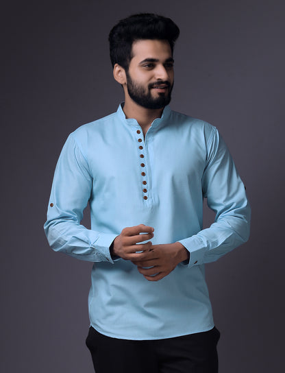 Men's Fancy Kurta Style Cotton shirt (SKY)