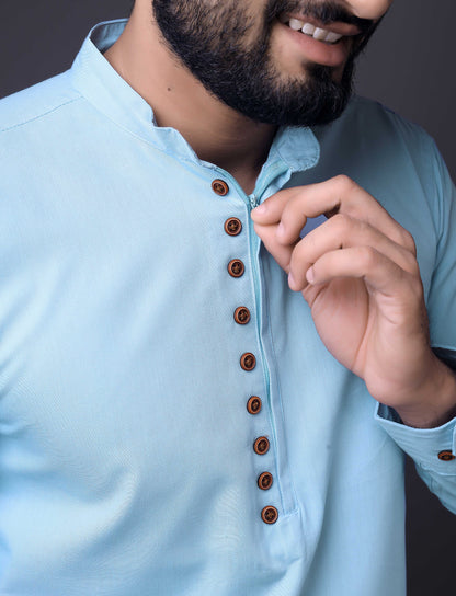 Men's Fancy Kurta Style Cotton shirt (SKY)