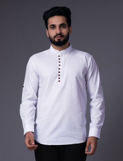 Men's Fancy Kurta Style Cotton shirt (White)