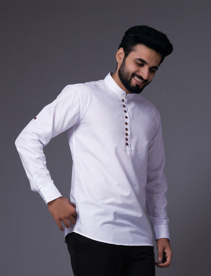 Men's Fancy Kurta Style Cotton shirt (White)